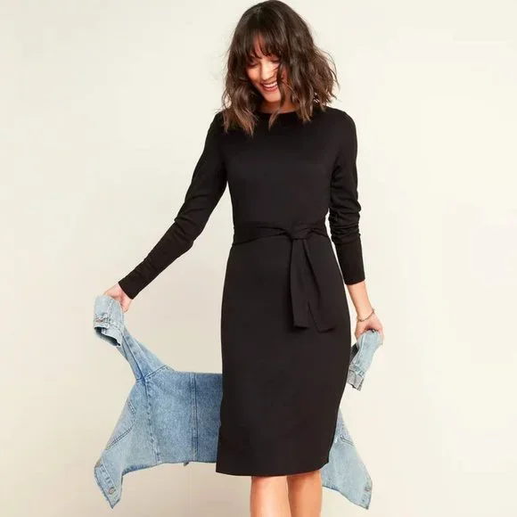 johnny was uptown high slit knit dress High Neck Tie Back Midi Dress main image 1